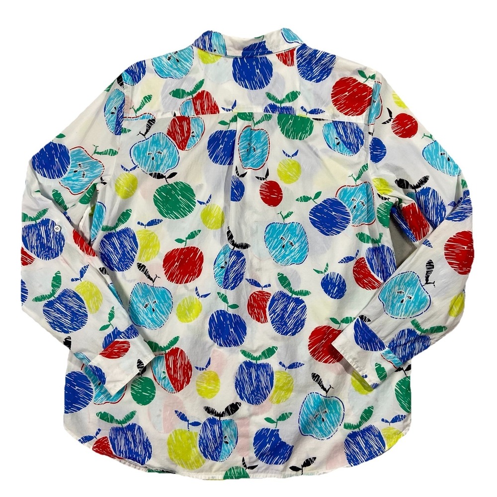 TALBOTS Cotton Long Sleeve Button Up Apple Print Women L 1st Day of School Teach - Picture 6 of 6